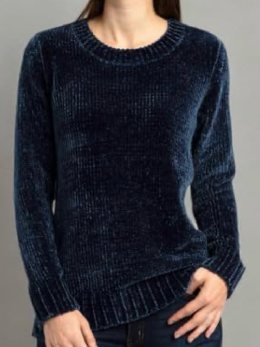 Orvis Cozy  Womens Navy Chenille Crewneck Pullover Sweater  Size XL
